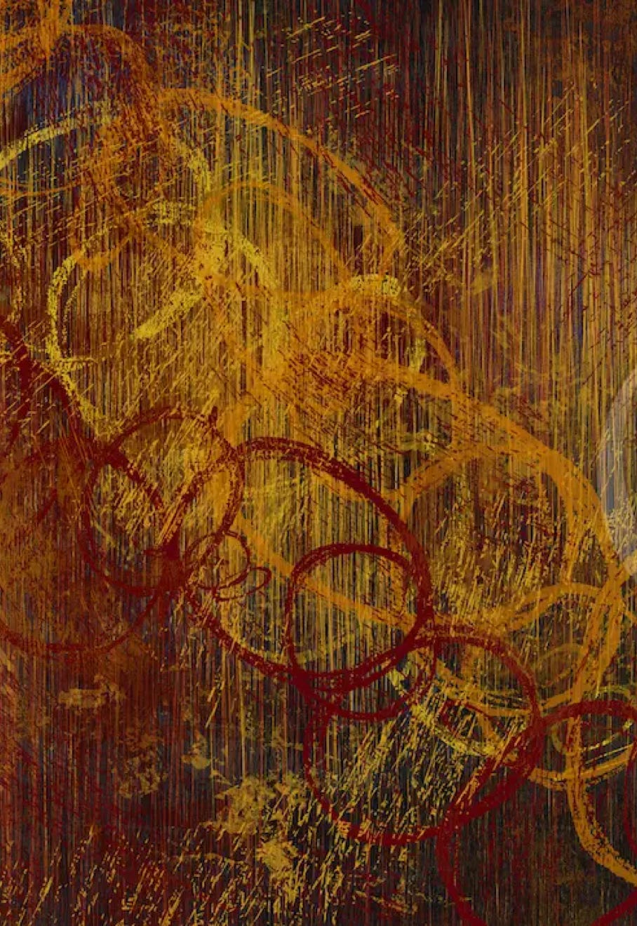 “Ribcage” by JJ Ashton - Digital, mixed media, abstract painting which reminded me of a heart vibrating a ribcage in blues, pinks, reds, gray, and black. 
